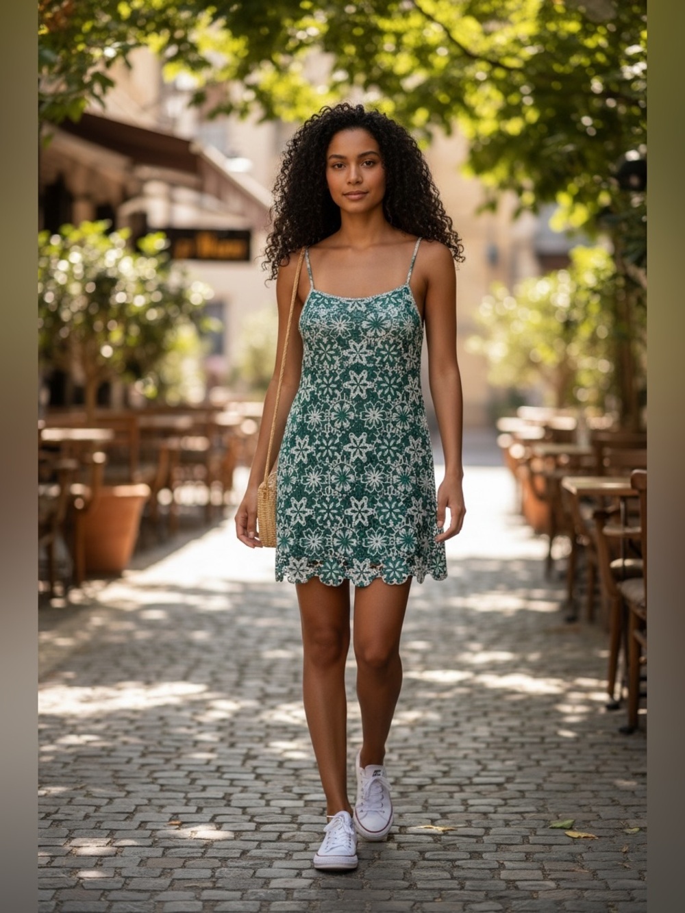 Zara Green and White Floral Lace Dress/Camisole